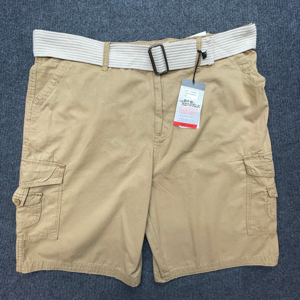Airwalk Cargo Shorts Mens 38 Khaki Tan Belted 100% Cotton Skate Y2K Utility NWT - Picture 2 of 13